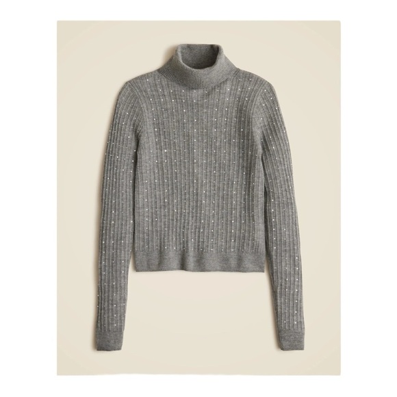 J. Crew Featherweight cashmere turtleneck sweater with rhinestones in gray NWOT - Picture 1 of 7